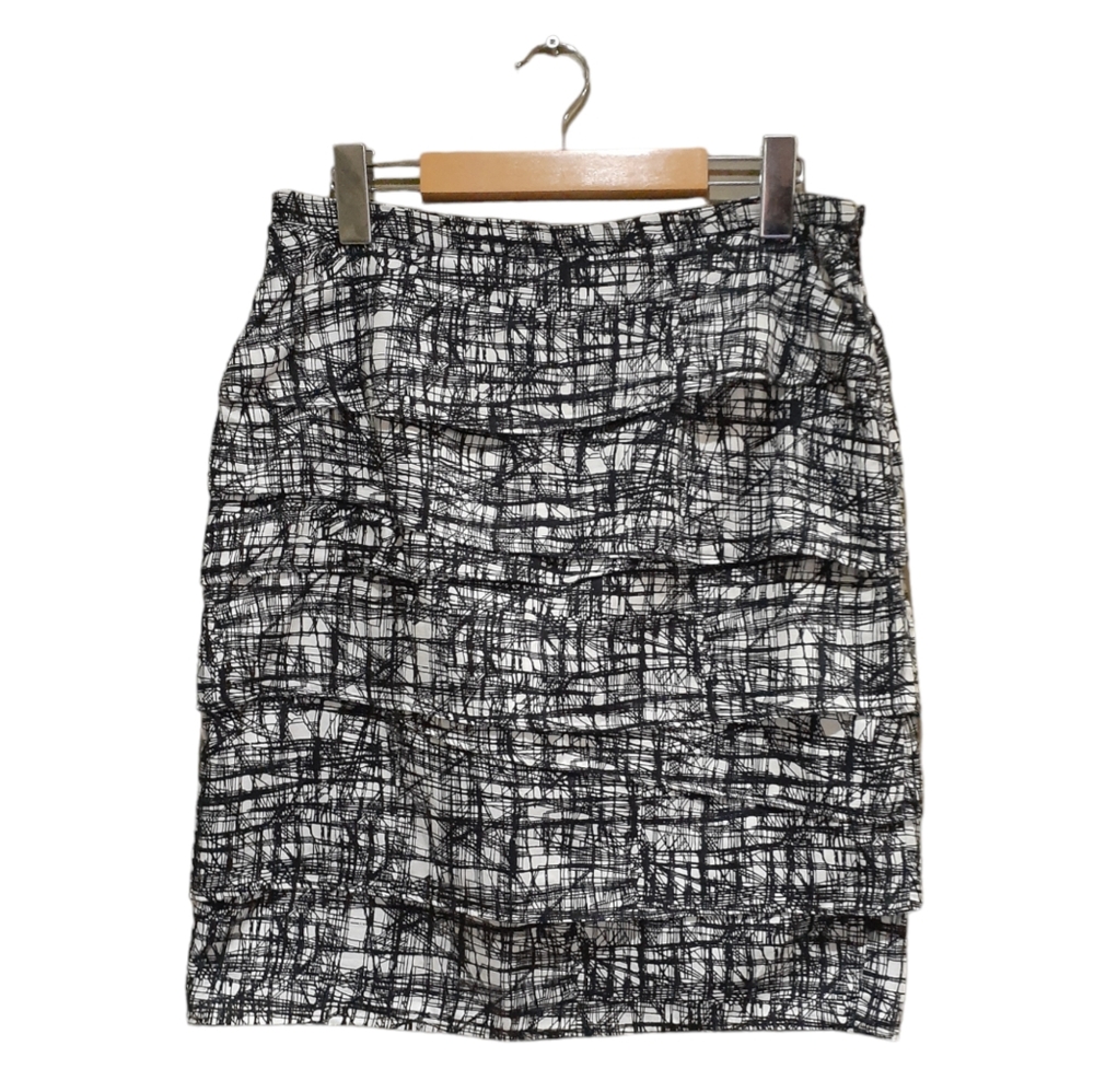 Dalia Collection Women's Mini Skirt Black & White Graphic Print Layers Size 8